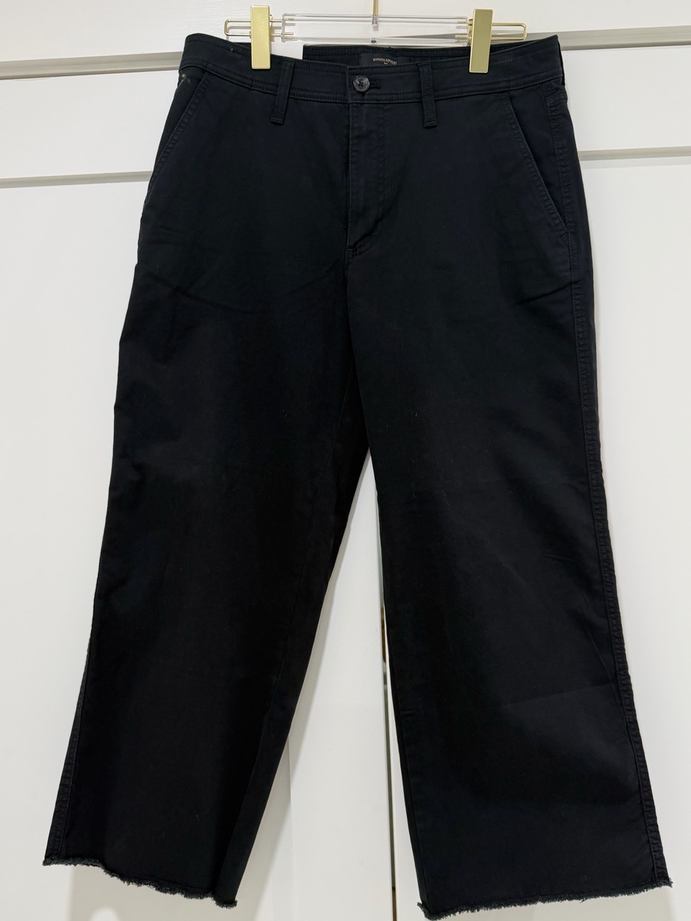 Banana Republic Wide-Leg High-Rise Cropped Chino Pants Black Frayed Hem 6 NWT